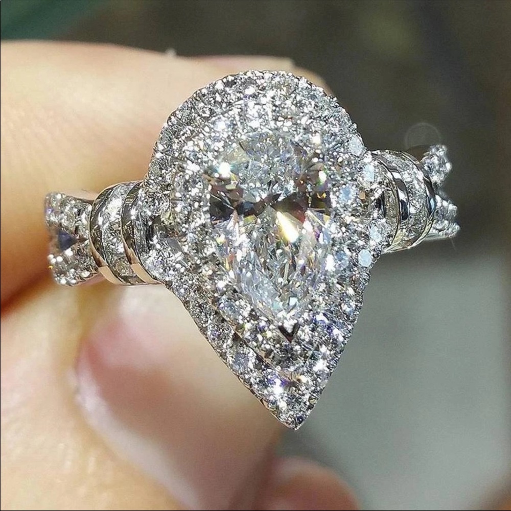 New 925 Silver Romantic Drop Water Diamond Ring - Picture 2 of 2